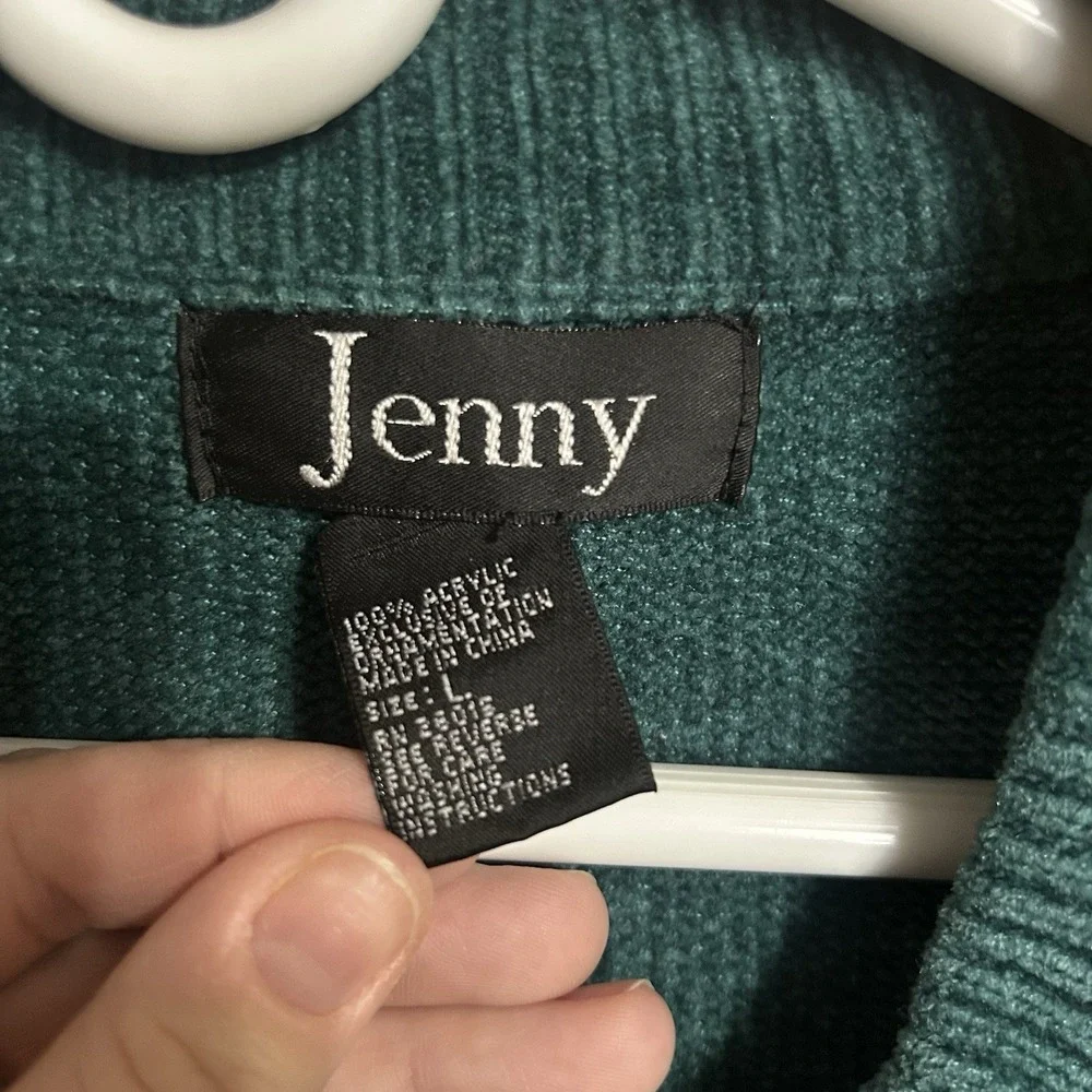 Jenny Vintage Sweater Womens L Green Floral Embroidered Cardigan‎ Cottagecore